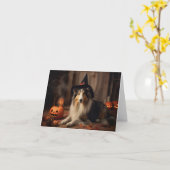 Shetland Sheepdog pompoenen Halloween eng Kaart (Gele Bloem)