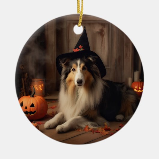 Shetland Sheepdog pompoenen Halloween eng Keramisch Ornament (Voorkant)
