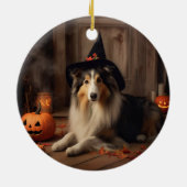 Shetland Sheepdog pompoenen Halloween eng Keramisch Ornament (Achterkant)