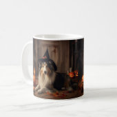 Shetland Sheepdog pompoenen Halloween eng Koffiemok (Voorkant links)