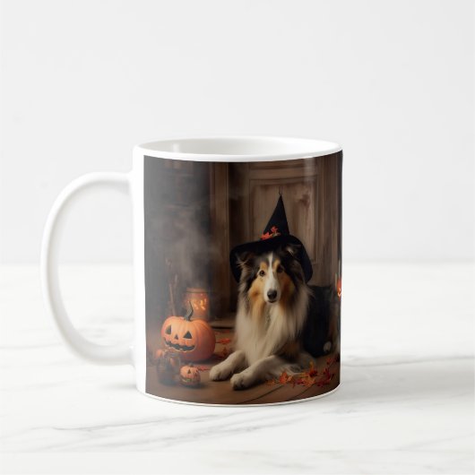 Shetland Sheepdog pompoenen Halloween eng Koffiemok (Links)