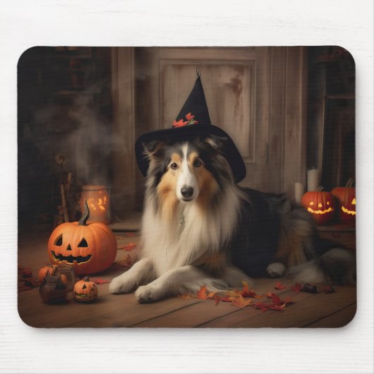 Shetland Sheepdog pompoenen Halloween eng Muismat (Voorkant)