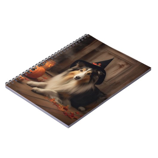 Shetland Sheepdog pompoenen Halloween eng Notitieboek (Linkerzijde)
