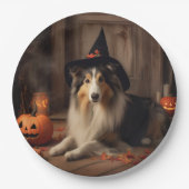 Shetland Sheepdog pompoenen Halloween eng Papieren Bordje (Voorkant)