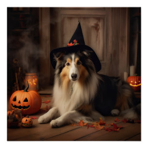 Shetland Sheepdog pompoenen Halloween eng Perfect Poster
