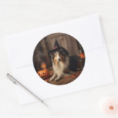 Shetland Sheepdog pompoenen Halloween eng Ronde Sticker (Envelop)