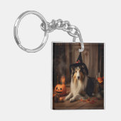 Shetland Sheepdog pompoenen Halloween eng Sleutelhanger (Voorkant Links)