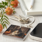 Shetland Sheepdog pompoenen Halloween eng Sleutelhanger (Voorkant Rechts)