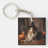 Shetland Sheepdog pompoenen Halloween eng Sleutelhanger (Voorkant)