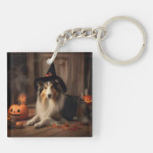 Shetland Sheepdog pompoenen Halloween eng Sleutelhanger (Achterkant)