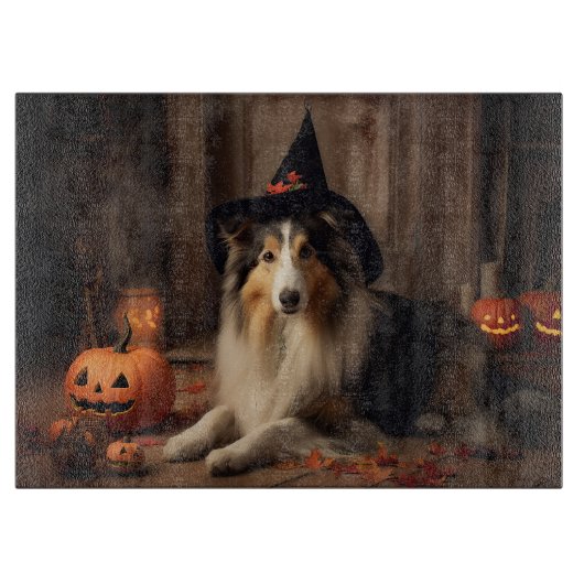 Shetland Sheepdog pompoenen Halloween eng Snijplank (Voorkant)