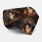 Shetland Sheepdog pompoenen Halloween eng Stropdas (Opgerold)