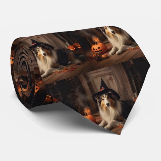 Shetland Sheepdog pompoenen Halloween eng Stropdas (Opgerold)