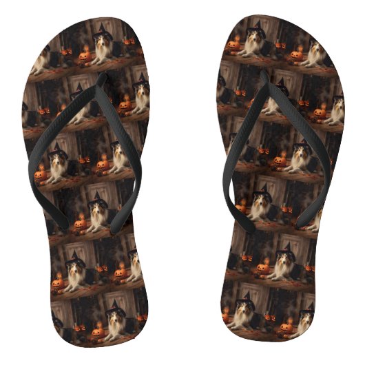 Shetland Sheepdog pompoenen Halloween eng Teenslippers (Voetbed)