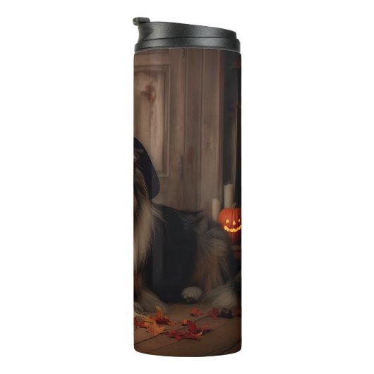 Shetland Sheepdog pompoenen Halloween eng Thermosbeker (Geroteerd rechts)