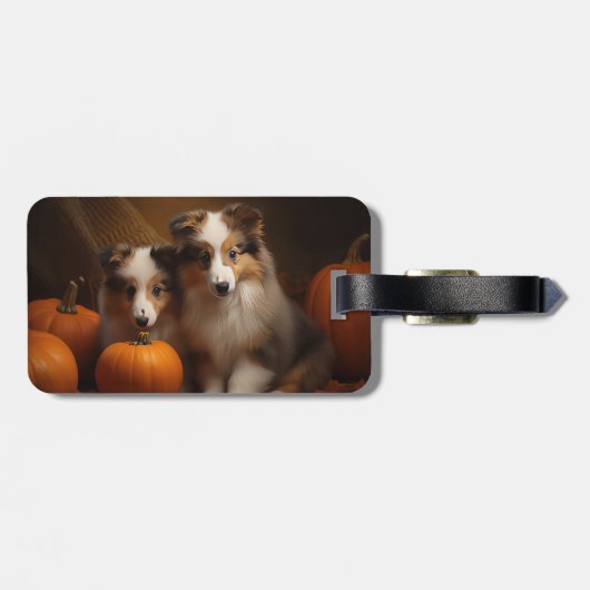 Shetland Sheepdog Puppy Herfst Delight Pompoen Bagagelabel (Achterkant horizontaal)