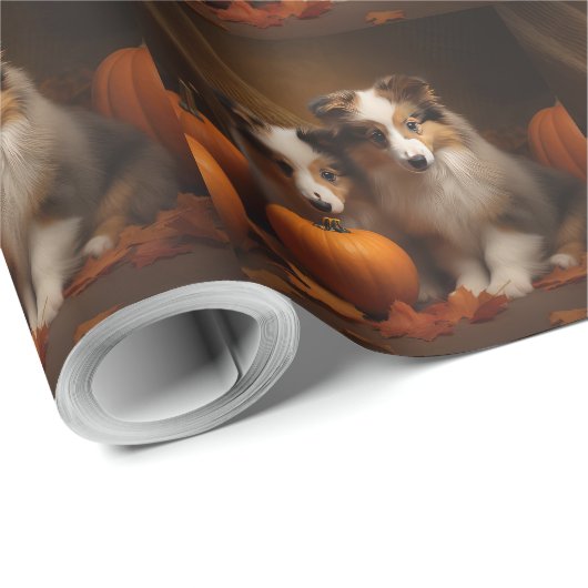 Shetland Sheepdog Puppy Herfst Delight Pompoen Cadeaupapier (Rol Hoek)