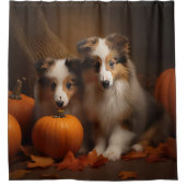 Shetland Sheepdog Puppy Herfst Delight Pompoen Douchegordijn (Voorkant)