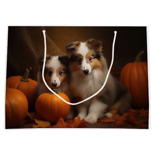 Shetland Sheepdog Puppy Herfst Delight Pompoen Groot Cadeauzakje (Voorkant)