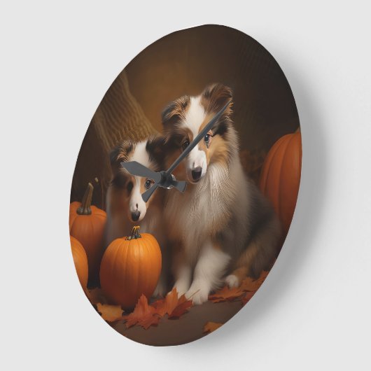 Shetland Sheepdog Puppy Herfst Delight Pompoen Grote Klok (Hoek)