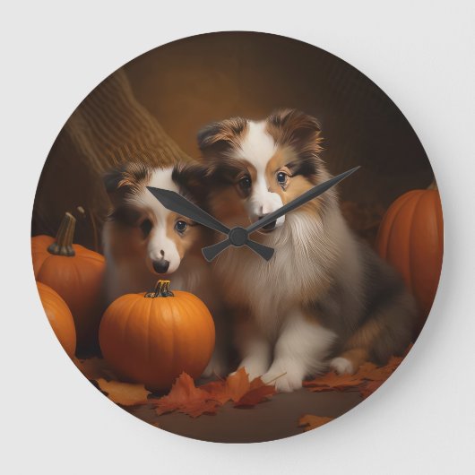 Shetland Sheepdog Puppy Herfst Delight Pompoen Grote Klok (Voorkant)