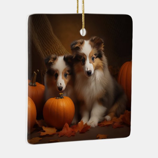 Shetland Sheepdog Puppy Herfst Delight Pompoen Keramisch Ornament (Rechts)