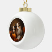 Shetland Sheepdog Puppy Herfst Delight Pompoen Keramische Bal Ornament (Rechts)