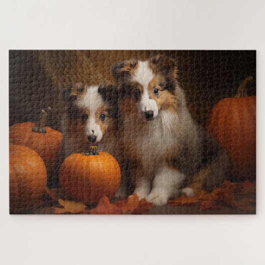 Shetland Sheepdog Puppy Herfst Delight Pompoen Legpuzzel (Horizontaal)