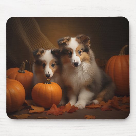 Shetland Sheepdog Puppy Herfst Delight Pompoen Muismat (Voorkant)