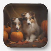 Shetland Sheepdog Puppy Herfst Delight Pompoen Papieren Bordje (Voorkant)