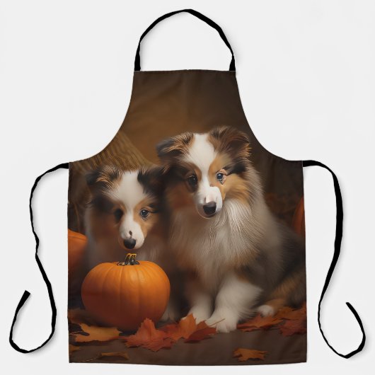 Shetland Sheepdog Puppy Herfst Delight Pompoen Schort (Voorkant)