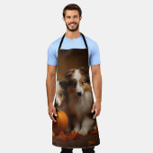 Shetland Sheepdog Puppy Herfst Delight Pompoen Schort (Gedragen)