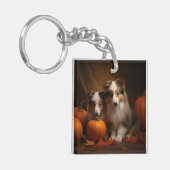 Shetland Sheepdog Puppy Herfst Delight Pompoen Sleutelhanger (Voorkant Links)