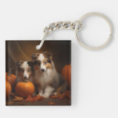Shetland Sheepdog Puppy Herfst Delight Pompoen Sleutelhanger (Achterkant)