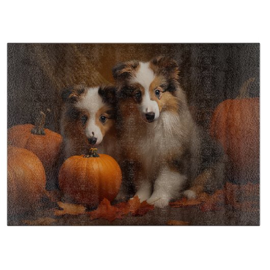 Shetland Sheepdog Puppy Herfst Delight Pompoen Snijplank (Voorkant)