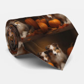 Shetland Sheepdog Puppy Herfst Delight Pompoen Stropdas (Opgerold)