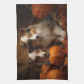 Shetland Sheepdog Puppy Herfst Delight Pompoen Theedoek (Verticaal)