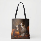 Shetland Sheepdog Puppy Herfst Delight Pompoen Tote Bag (Voorkant)