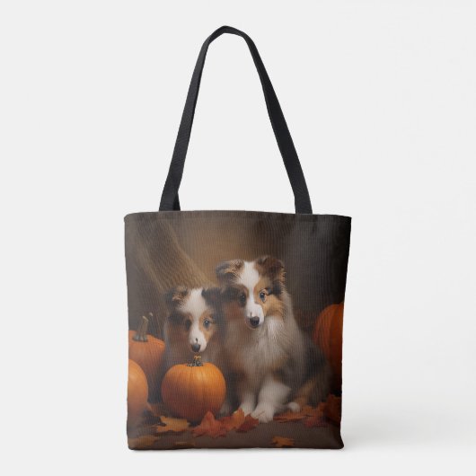 Shetland Sheepdog Puppy Herfst Delight Pompoen Tote Bag (Achterkant)