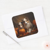 Shetland Sheepdog Puppy Herfst Delight Pompoen Vierkante Sticker (Envelop)