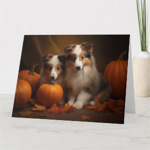Shetland Sheepdog Puppy Herfst Plezier Pompoen  Kaart