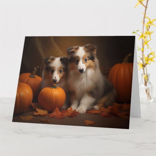Shetland Sheepdog Puppy Herfstpomp  Kaart (Gele Bloem)