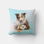 Shetland Sheepdog Puppy Huisdier Waterverf Bloem Kussen (Voorkant)