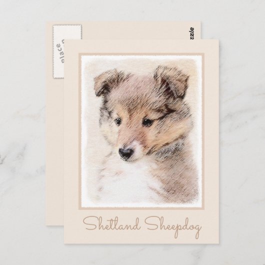 Shetland Sheepdog Puppy Pap Painting Original Dog Briefkaart (Voorkant / Achterkant)