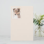Shetland Sheepdog Puppy Pap Painting Original Dog  Briefpapier (Staand voorkant)