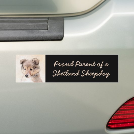 Shetland Sheepdog Puppy Pap Painting Original Dog  Bumpersticker (Op auto)