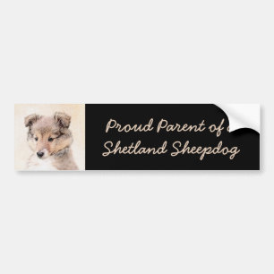 Shetland Sheepdog Puppy Pap Painting Original Dog Bumpersticker