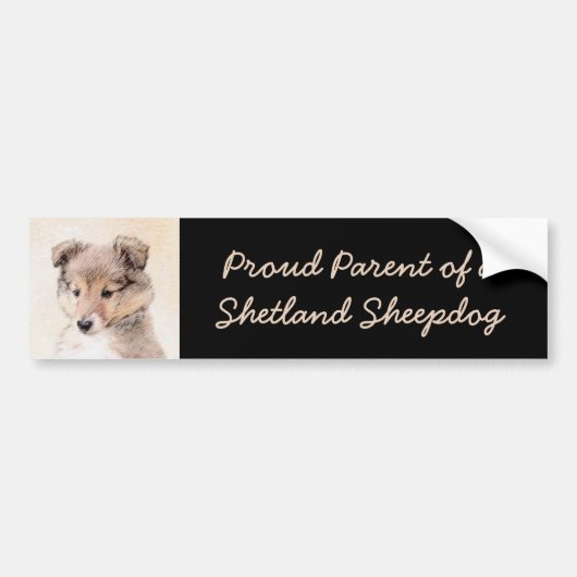 Shetland Sheepdog Puppy Pap Painting Original Dog Bumpersticker (Voorkant)