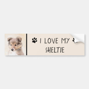 Shetland Sheepdog Puppy Pap Painting Original Dog Bumpersticker
