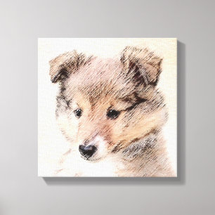 Shetland Sheepdog Puppy Pap Painting Original Dog Canvas Afdruk